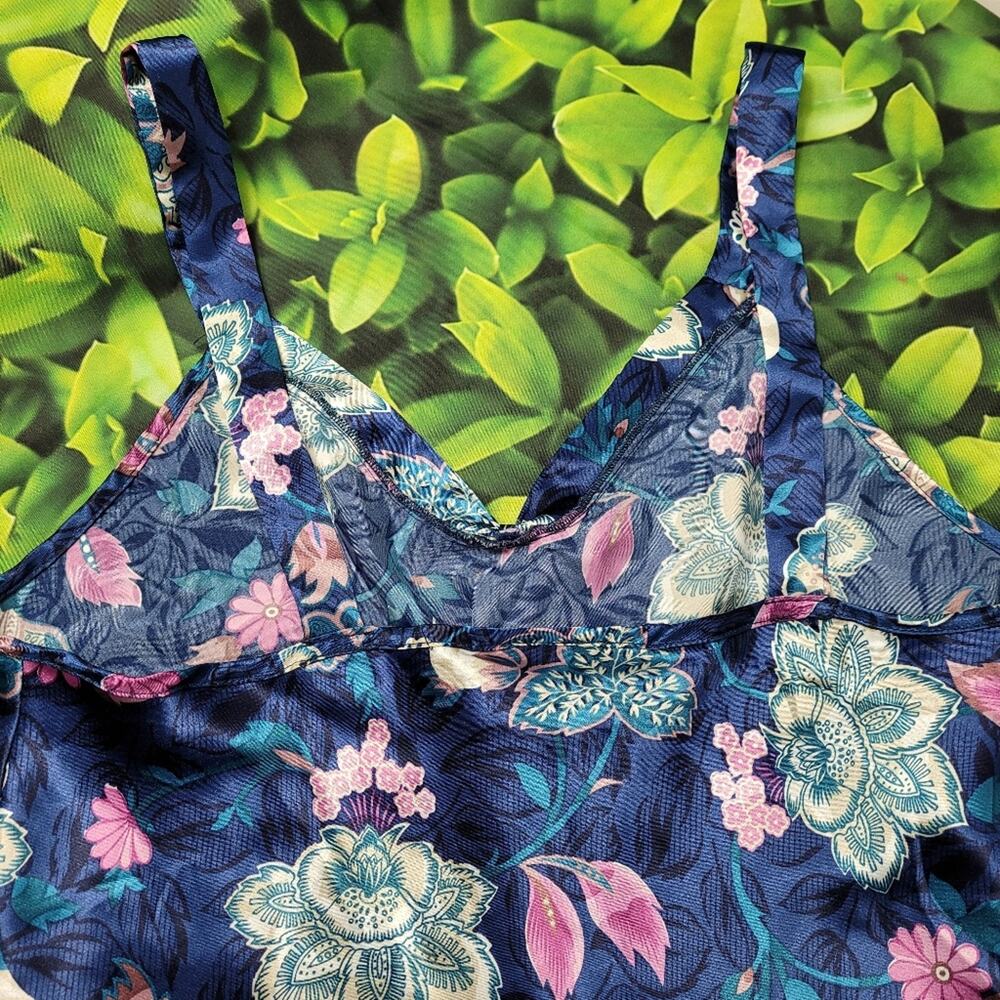 Vintage California Dynasty Blue Floral Chemise Slip Dress Nightie size Small - Picture 10 of 14